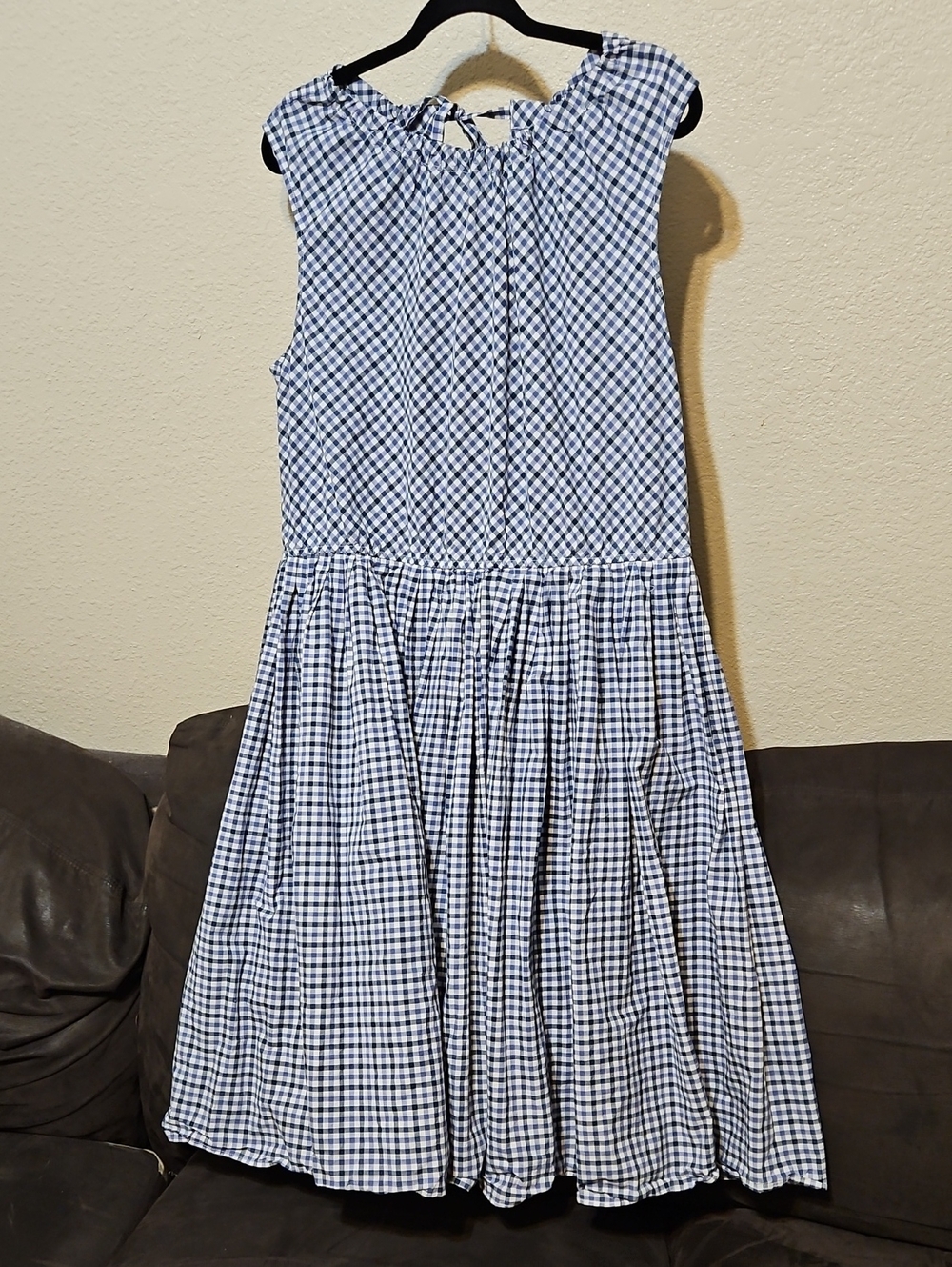 Merona Navy and White Gingham Midi Tie-Back Dress